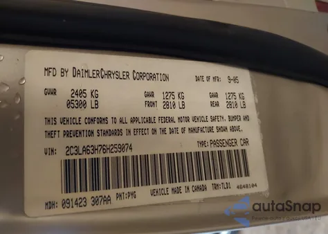 2006 Chrysler 300C z USA, uszkodzony, nr VIN 2C3LA63H76H259074